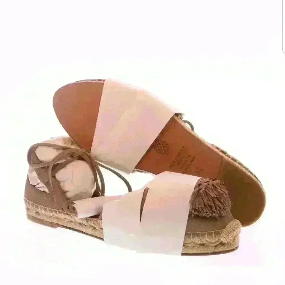 NIB Aquazzura Sunshine Pom-Pom Latte Suede Espadri - Picture 4 of 8